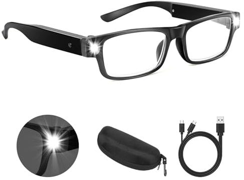 NZQXJXZ 300% Lupenbrille mit Licht, USB Wiederaufladbare LED Beleuchtete Vergrößerungsbrille, Freihändige Leselupe mit Licht für Senioren, Arbeiten im Nahbereich, Hobbys, Lesen, Basteln