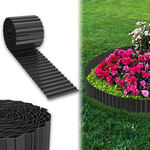UISEBRT Cortenstahl Rasenkante, Verzinktes Beetbegrenzung aus Metall Einfach zu Montieren, 15cm Hoch Flexibel Rasenkanten, Wurzelsperre Blumenbeet oder als Mähkante Länge Anpassbar(5M, Schwarz)