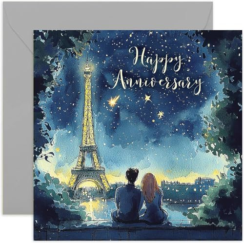 Sternenhimmel Jubiläumskarte für Ehefrau - Paar Eiffelturm Paris Jubiläumskarte - Hochzeitstagskarten für Männer und Frauen - Stilvolles Kartendesign für Paare