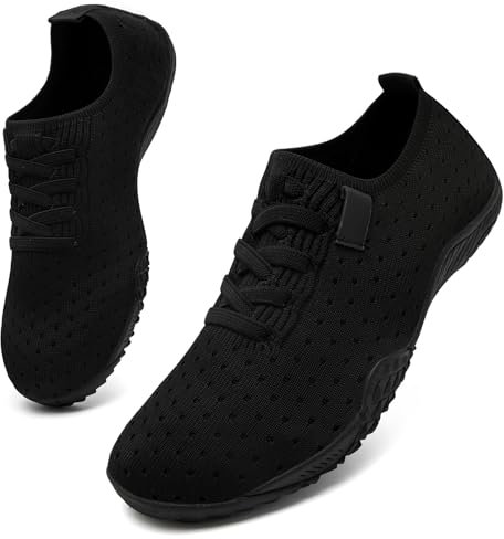 UNQWQZ Barfußschuhe Damen Barfuss Sneaker Weich Laufschuhe Sportschuhe Leicht Turnschuhe Atmungsaktives Walkingschuhe Obermaterial rutschfeste Gummisohle Schwarz 38