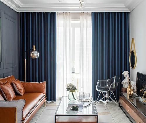 Dsnyu Vorhang XXL, Gardinen Modern Blau Volltonfarbe Polyester Vorhänge Dekorativ für Fenster 2er Set 137x274cm BxH