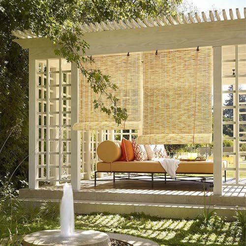 Personalizable Cortina De Caña Con Elevador, Anti-UV Natural Estor Enrollable De Bambú, Privacidad Persiana Enrollable De Bambú Tejida a Mano, Para Exteriores Patio Comedor Ventana Jardín(Primary Whit