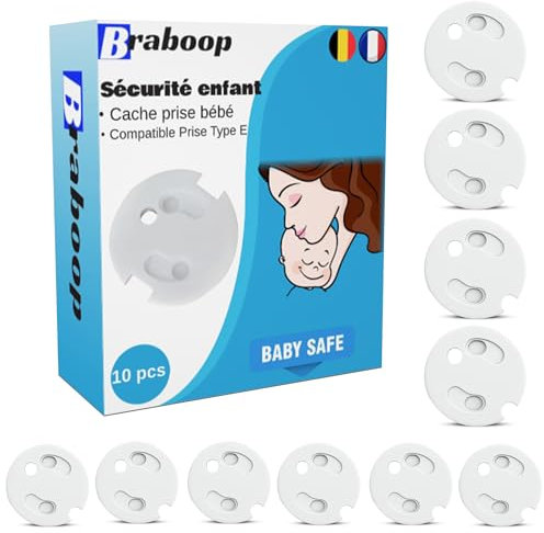 Lot de Cache Prise Bébé Français Amovible [x10] - Sans clés avec adhésif - Type E - Kit de Sécurité Enfant - Protection Domestique Révolutionnaire - Discret et Facile à Installer