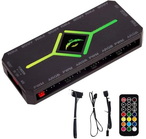 Argb Controller,Fan Hub,Lüfter Hub,2-in-1-Argbpwm-Lüfter-Hub Mit Controller,Intelligentes Temperaturkontrolldesign,Mehrere Schnittstellen,Praktische Magnetische Absaugung