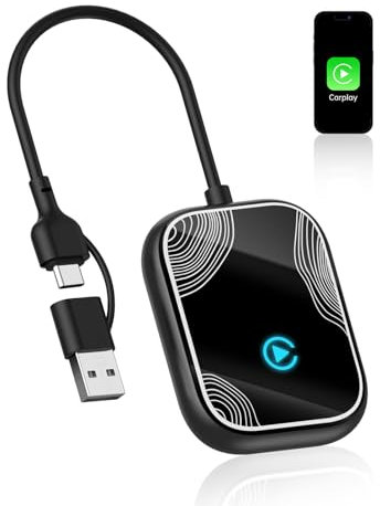 FEisca Carplay Wireless Adapter für iPhone, Apple Car Player, USB CarPlay Key, Wireless Carplay Adapter, Plug and Play, Einfache und schnelle Verbindung, Mit 6' USB und Typ-C Verlängerungskabel