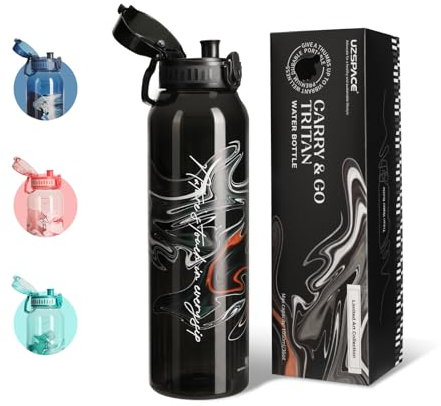 UZSPACE Trinkflasche 1-Liter Sport Wasserflasche, Outdoor Sportflasche für fahrrad gym fitness wandern, auslaufsicher Flasche, spülmaschinenfest, Ein klick Öffnung, kohlensäure geeignet