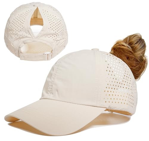 Gisdanchz Casquette Femme Queue De Cheval Haute, Casquette Running Femme Ete Anti UV Chapeau Casquettes Baseball Golf Sport Running Tennis, Beige One Size