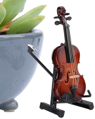 Holz Miniaturgeige mit Ständer - Mini Musikinstrument Geige Modell Mit Ständer | Sammlerstück Holz Deko Schreibtischschmuck Für Wohnzimmer Arbeitszimmer Büro