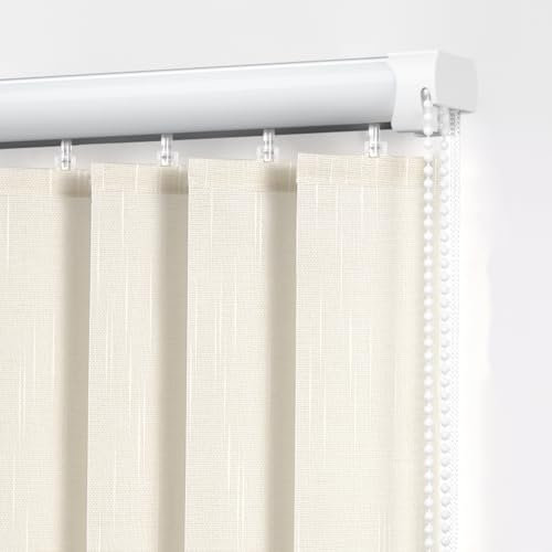 Komplettset Vertikaljalousien,Beige 98mm Stoff Lamellenvorhang,Lichtfilternde Tür Fenster Lamellen Rollo,Raumteiler,Für Zuhause Büro,Inklusive Zubehör,Anpassbar,Breite x Höhe (145cm x 180cm)