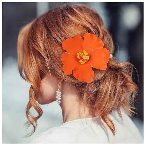 Cybche Clips de cheveux de fleurs hawaïennes Barrettes à cheveux floraux orange Clips de fleurs artificielles Plumeria Clip Barrette Plumeria Hibiscus Hairclip Épingle à cheveux de mariage de mariée