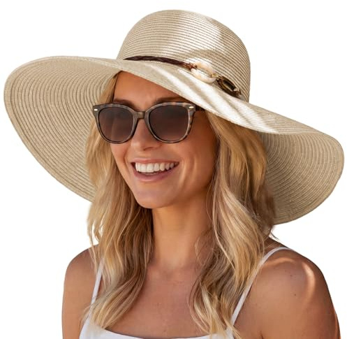 Hat Hut Womens Wide Brim Straw Sun Hat UPF 50+ UV Protection Packable Floppy Beach Sun Hats for Summer