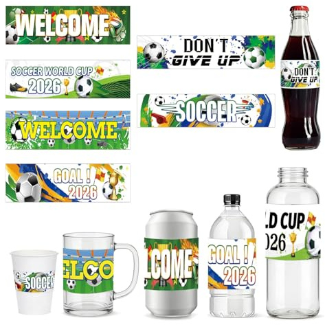 42Pcs World Soccer Cup Water Bottle Labels – 2026 Sports Football Cup Water Bottle Wrappers Self-Adhesive Waterproof Stickers Exclusive for Football Events Soccer Party Birthday Party Decorations 8.5x