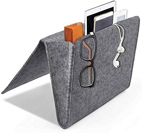 daite Bedside Pocket Storage Holder Felt Bedside Caddy Storage Organizer Bed Caddy with 2 Small Pockets for Organizing Magazine Phone Small Things Home Sofa Desk Holder(Dark grey)