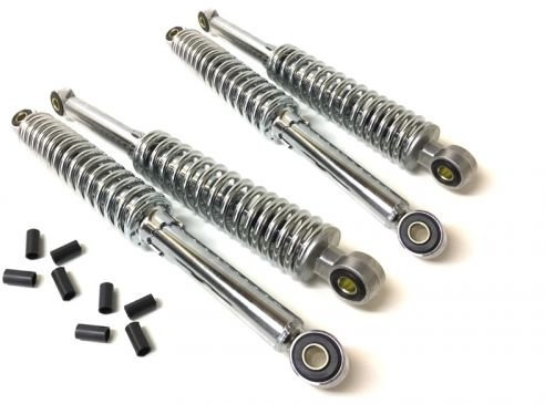 4x Chrom Stoßdämpfer Tieferlegung Set passend für Simson Schwalbe KR51, 28cm und 30cm – Hydraulisch gefedert, 5-fach verstellbar, inkl. Reduzierhülsen