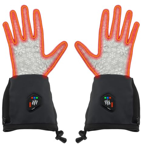 Glovii Beheizte Akku Thermoaktive Handschuhe GEG – Universal für Damen und Herren, Wind- und Wasserdicht, Ideal für Outdoor-Aktivitäten im Winter – Größe XL, Hellgrau-Schwarz mit Schneeflockenmuster