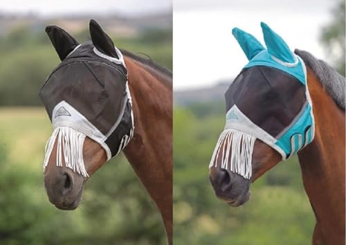Shires - Maschera anti-mosche, a maglia fine, per cavalli, con frangia sul naso, Cob, Lexi Myrtle