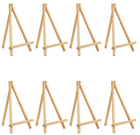 BELLE VOUS 8 Pack Wooden Tabletop Art Display Easel - 30cm/12 Inches - Small Natural Pine Wood Tripods for Displaying Canvas Paintings, Kids Arts & Crafts and Frames