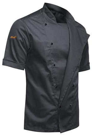strongAnt Kochjacke herren Inkl. Kugelknöpfe. Bäckerjacke Kurzarm bügelleicht schmutzabweisend easyClean - Farbe: Grau, Größe: XL