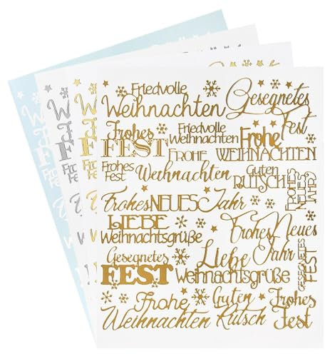 Ideen mit Herz Sticker Handlettering Art | Aufkleber | Verschiedene Schriftzüge zur Hochzeit, Liebe, Trauer, Weihnachten, Ostern uvm. | Jeweils 4 Bogen à 20 x 23 cm (Weihnachten)