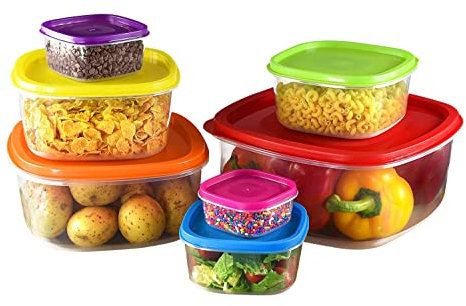 ARSUK 7PCS Plastic Food Containers with Lids - Airtight, Leakproof, Stackable & Freezer Safe - Assorted Sizes & Colorful Nesting Set - Ideal for Meal Prep, Lunch & Food Storage (13435 ml)