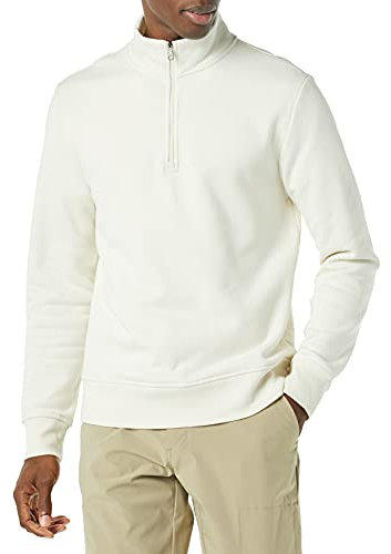 Amazon Essentials Felpa in Pile A Maniche Lunghe con Zip Corta Uomo, Bianco Sporco, XL