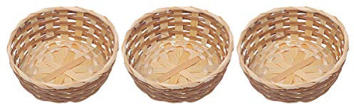 Handmade Bamboo Fruit Storage Basket EXCEART 3pcs Natural Wicker Fruit Baskets Bread Trays Storage Willow Woven Fruit Bread Serving Baskets