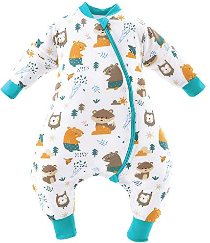 Chilsuessy Baby Winterschlafsack Schlafsack mit Füssen kleine Kinder Ganzjahres Winter Schlafsack Schlafanzug für Jungen und Mädchen mit abnehmbar Langarm, Wald Zoo/2.5 Tog, 100/Baby Höhe 110-120cm