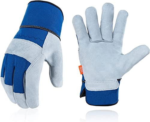 Vgo... Gants cuir sécurité travail homme, construction, jardinage(CB3501,L) | Bleu,cuir,anti-abrasion,plantation,désherbage,taille rosiers,paysagisme,travaux jardin,creusage,agriculture,construction
