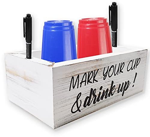 Porte-gobelet de salle de bain - Marquez votre tasse et buvez - En bois - Pour pendaison de crémaillère - Décoration d'intérieur - Organisateur d'ustensiles de rangement avec marqueur (tasse non