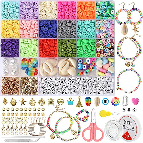 NORSHY Bunte Mini Polymer-Clay Perlen Set - 4918 Stück Perlen zum Auffädeln Flache Runde Spacer Buchstaben Nazar Perlen, für Ohrring Armbänder Halskette Schmuck Kreativ Geschenk DIY Erwachsenes Kind