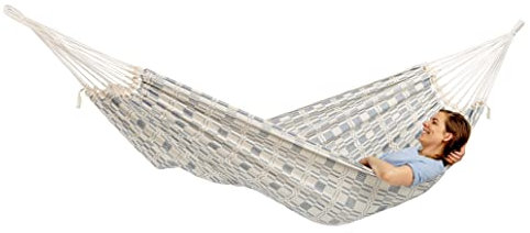 AMAZONAS XXL Hängematte Carioca Azul Jacquard Liegefläche 250 x 175 cm für 2 Personen bis 200 kg in Natura-hellblau aus recycelte Baumwolle weich sehr stabil edler Look handgewebt (Azul)