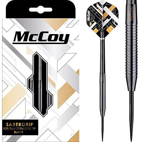 McCoy Darts D6055 Sabergrip | Premium 90% Wolframstahl Spitze Dartpfeile Set | Schwarz 26g