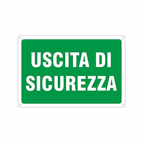 NEW CARTELLO SEGNALETICO - Uscita di sicurezza scritta - Adesivo Extra Resistente, Pannello in Forex, Pannello In Alluminio (PANNELLO IN ALLUMINIO 20X31 CM)