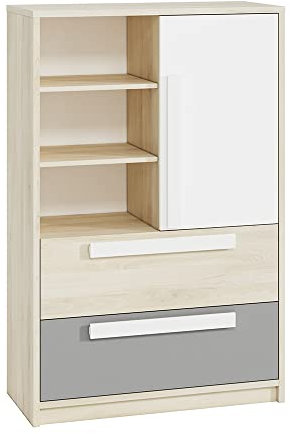 Lomadox Kinderzimmer Highboard Fjord Buche Nb. mit Fronten in weiß und platingrau, B/H/T: ca. 92/414/40 cm