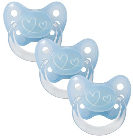 dentistar Latex Schnuller 3er-Set - Größe 2, 6-14 Monate - Zahnfreundlicher Naturkautschuk Nuckel mit Dentalstufe – BPA-frei - Made in Germany - Herzen, Blau
