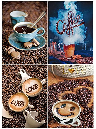 4 pezzi Diamond Painting caffè 5D Diamond Painting Caffe per Adulti Mosaico Fai Da Te Dipingere con i Numeri Adulti Coffee Craft Buddy Crystal Art Set Tazza di Caffè Blu Bambini Adesivi Principianti