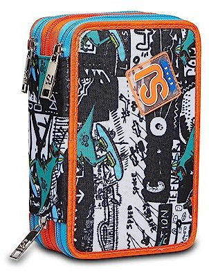 SJ GANG STYLE JAM GANG Federmäppchen, Mäppchen, Mehrfarbig, Federtasche für Schreibwaren, Etui mit Stiften, Kugelschreiber, & mehr, 3 Fächer, Mädchen & Jungen, Schule - Grundschule, XXL, orange blau