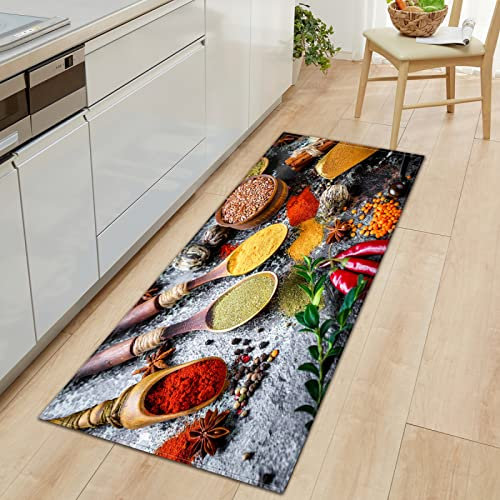 TFLABS Küchenläufer Gewürze & Tischkultur Teppich Läufer Wasserdicht rutschfest, Teppich Läufer Küchenmatte für Küche Flur Wohnzimmer Schlafzimmer Badezimmer 50 x 140cm