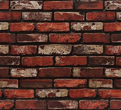 VOLEAAR Red and Brown Brick Contact Paper 45 x 1000CM Peel and Stick Wallpaper Vinyl Self Adhesive Removable Waterproof Wall Paper for Wall Countertop Cabinet Bathroom Kitchen Shelf Liner