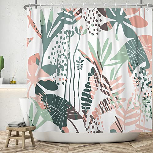 Ttincceer 180x200cm Abstrakter Duschvorhang Rosa Grün Aquarell Pflanze Blatt Badezimmer Vorhang Abstrakt Palm Leaf Wegerich Blatt Duschvorhänge Wasserdicht Badewanne Vorhang