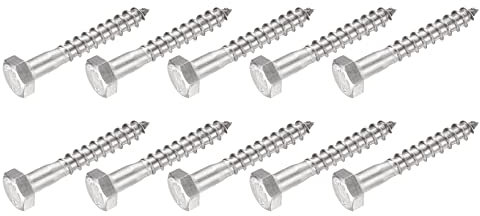 METALLIXITY Tirafondos Hexagonales (M6x40mm)10uds, Acero Inoxidable 304 Tornillos Autorroscantes para Madera para Aplicaciones Domésticas