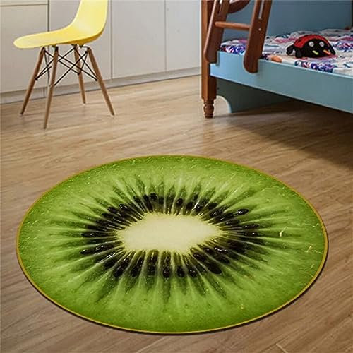 Highdi Teppich Rund Modern rutschfest Schlafzimmer Teppiche, Innenbereich Mehrfarbig Frucht Runder Teppich fürs Wohnzimmer, Flur, Kinderzimmer, Büro (120cm,Kiwi)