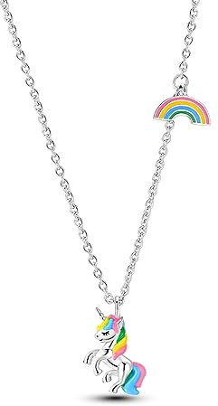 NARMO 925 Sterling Silber Anhänger Halskette für Frauen Nette bunte Einhorn Anhänger mit Regenbogen Kette Halskette für Mädchen