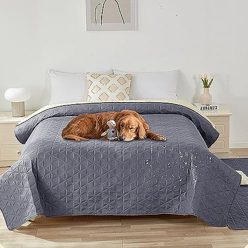 XLSBZ wasserdichte Hundedecken,rutschfest Haustiermatratze Hundedecke Waschbar Auslaufsichere Schutzdecke Sofa Schutz Bettdecke für Hunde Katze (218x208cm, Grau)