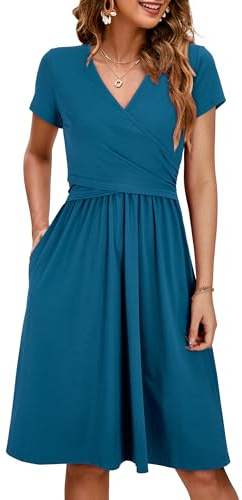 OUGES Summer Womens Maternity Dresses V-Neck Midi Sundress Nursing Dress Casual Floral Breastfeeding Dress with Pockets -XL Dark Blue