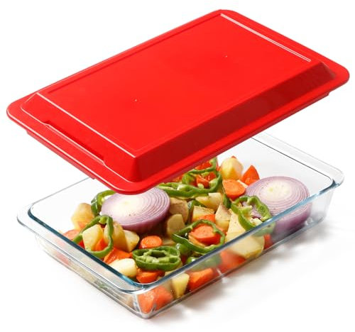 NUTRIUPS 4.2L Glaslasagneform Glasauflaufform mit Deckel Glasbräter Rechteckige Glasschale