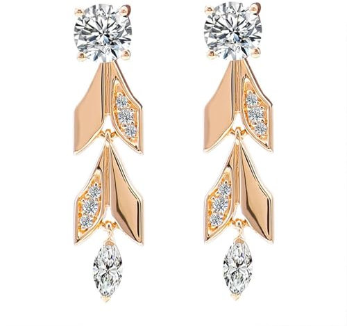 Epinki Gelbgold 750 Ohrstecker Echt Gold Schmuck, Blatt Ohrstecker Weihnachten mit Moissanit, 18K Gold Ohrringe Hängend