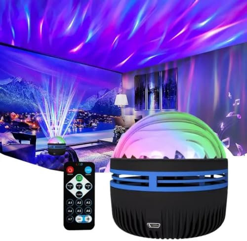 2 in 1 Northern Lights and Ocean Wave Projector, LED Sternenhimmel Projektor Kinder, RGB 3D Nordlicht Projektor, Ozeanwellen LED Projektor Nachtlicht mit Fernbedienung für Kinder Zimmer Deko (B)