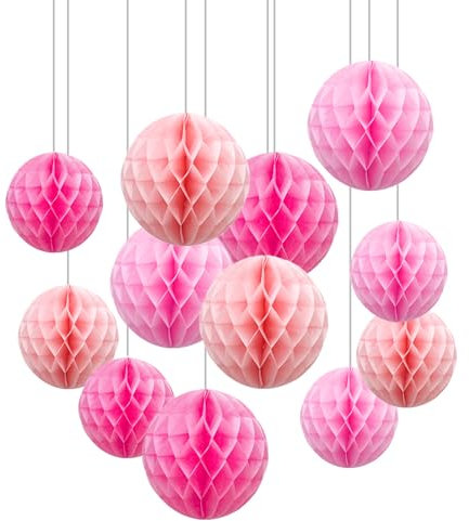 ZYOOO 12pcs Paper Honeycomb Balls,15/25cm Tissue Paper Hanging Balls for Girls Birthday,Wedding,Engagement,Holidays,Baby Shower,Bridal Shower Decorations(Pink Set)