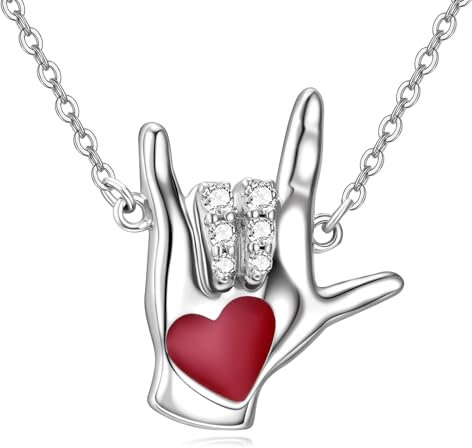 YFN Sign Language Necklace Sterling Silver I Love You Hand Language Necklace Pendant Sign Language Jewellery For Women Asl Gifts For Mom